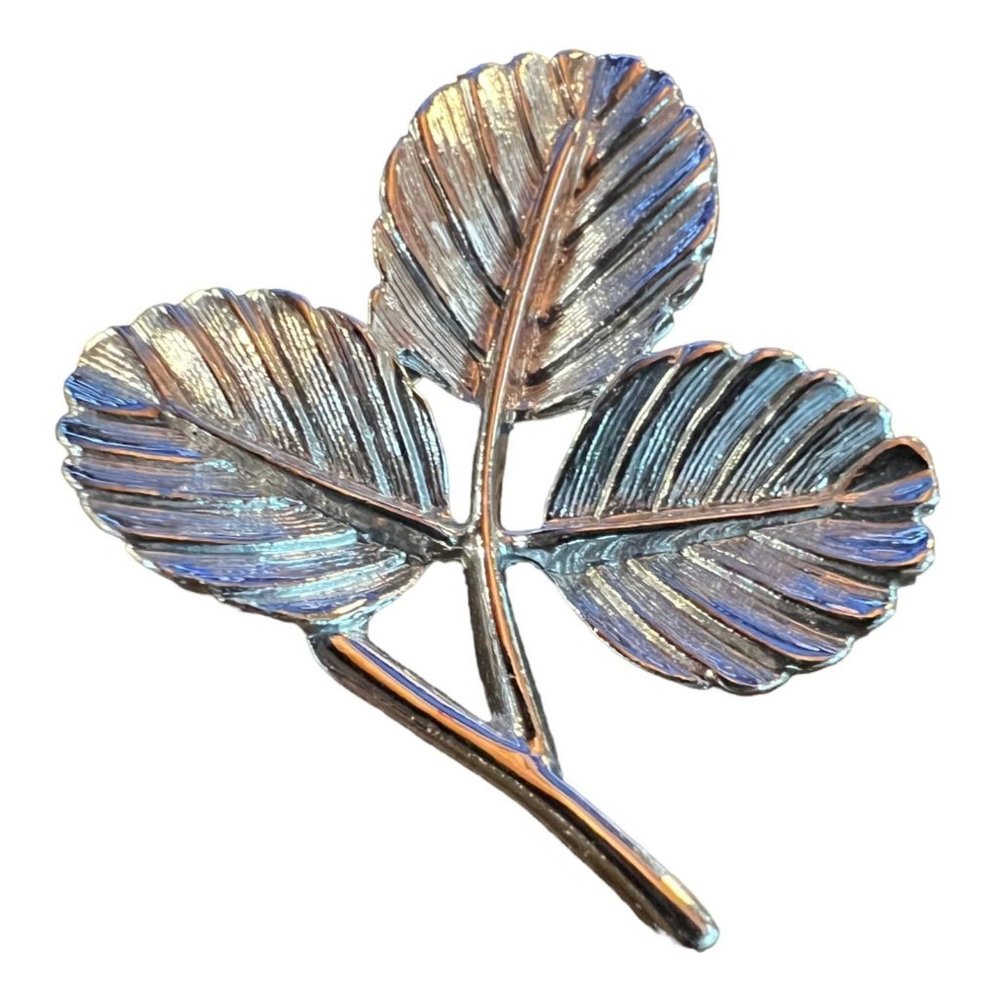 Vintage Mid Century Sarah Coventry Silver Tone Three Leaf Brooch